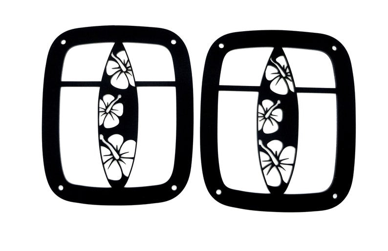 Surfboard hibiscus tail light covers / fits 1997-2006 jeep Wrangler TJ
